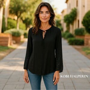 Kobi Halperin Black Blouse with Tie Neck Sequins